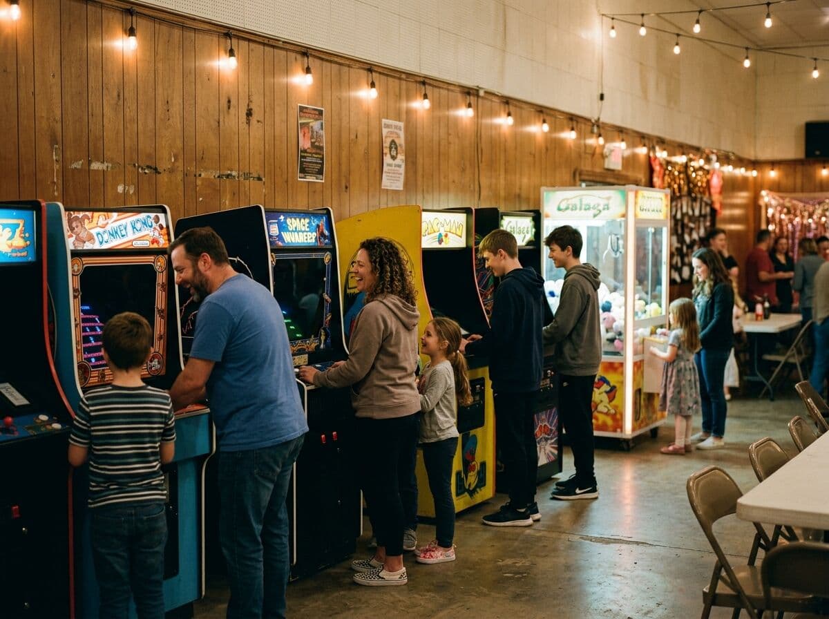 Arcade games set up and ready at a customer event