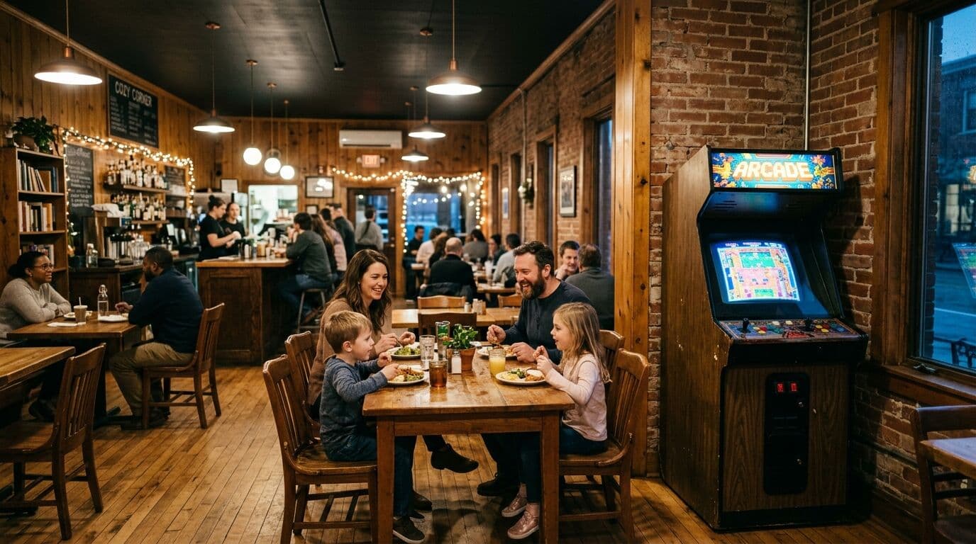 An arcade cabinet placed inside a local business